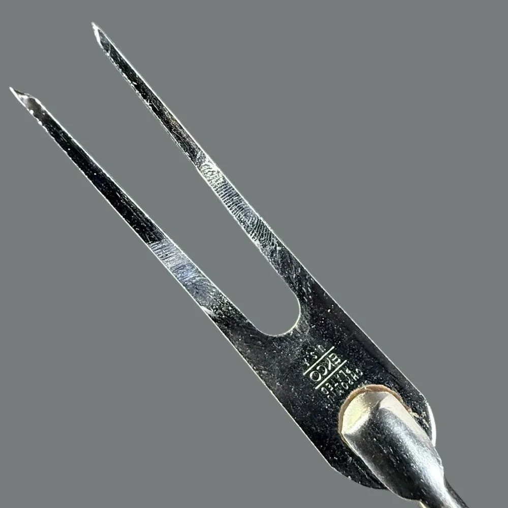 Vintage EKCO USA Chromium Plated Meat Fork Black Handle‎ 11.5